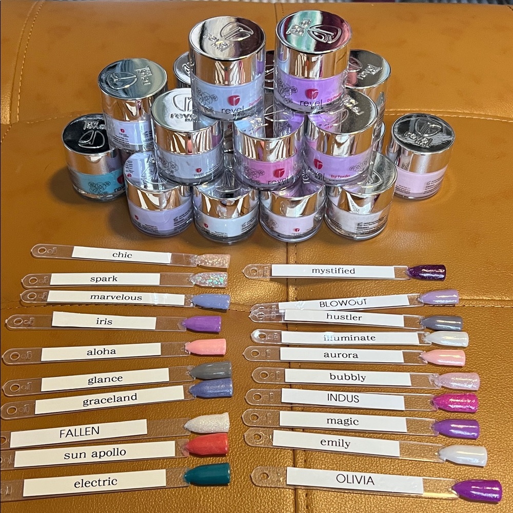 Revel Nail lot of 20 0.5oz Nail Powder Dip and swatches - Picture 1 of 4